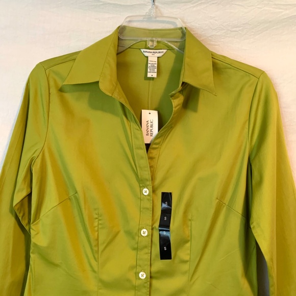 Banana Republic V-Neck Stretch Cotton Button Up Blouse Size Small - Picture 2 of 8